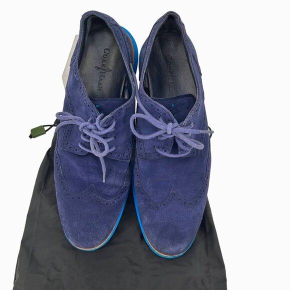 COLE HAAN BLUE SUEDE LUNAGRAND LUNARLON WINGTIP OXFORD LOAFER  w/ BAG main image 4